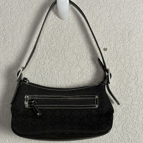 Vintage Y2k Nine West Mini Handbag Black Canvas Faux Leather Handle - Picture 3 of 10